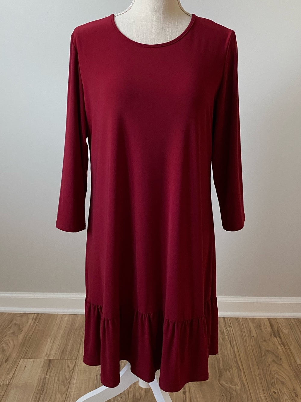 Women’s Casual Ruffle Hem Dress Burgundy Red